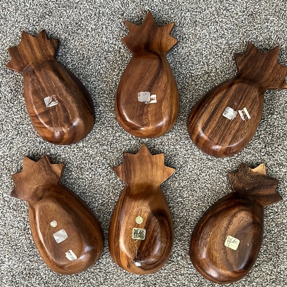 Vintage Alii Woods Honolulu Monkey Pod Pineapple Bowls Set of 6 - Picture 2 of 8